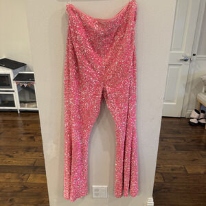 Nasty Gal Pink Sequin Flared Pants US 12